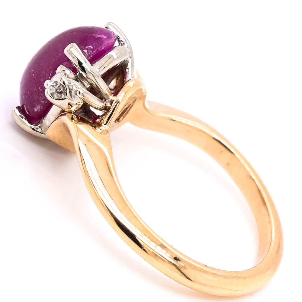 14KT Yellow & White Gold Cabochon Ruby & Diamond Ring.