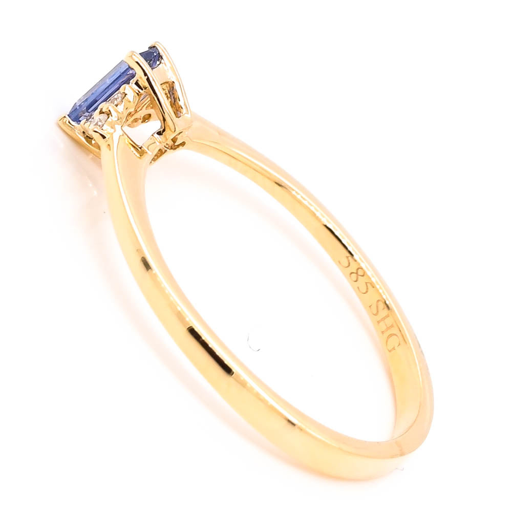 14KT Yellow Gold 0.37CT Emerald Shape Blue Sapphire and Diamond Ring