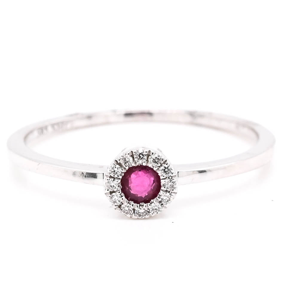 14KT White Gold 0.17CT Ruby and Diamond Ring.