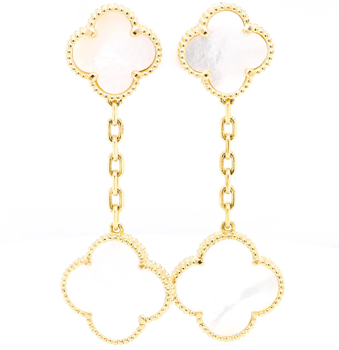 10KT Yellow Gold Mother of Pearl Flower Drop Earrings.