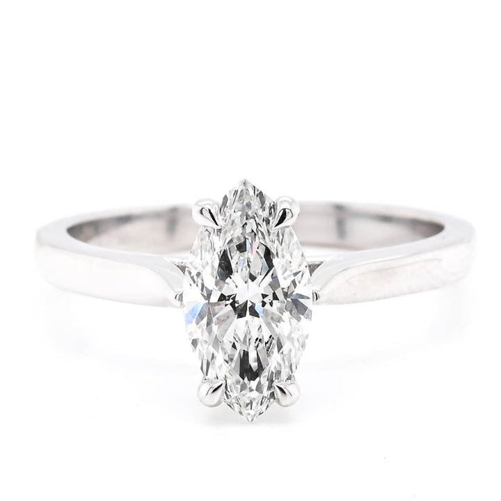 14KT White Gold 1.03CTW Marquise Shape Lab Grown Diamond Solitaire Engagement Ring.