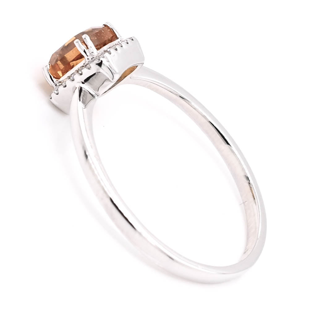 14KT White Gold Cushion shape Citrine & Diamond Halo Set Ring.