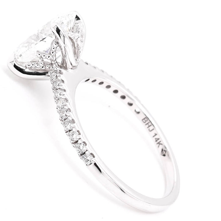 14KT White Gold 2.25CTW Oval Shape Lab Grown Diamond Accent Engagement Ring.