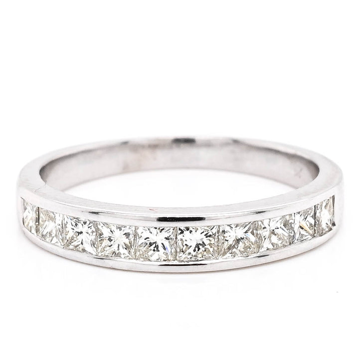 14KT White Gold 0.75CTW Princess Cut Diamind Channel Set Wedding Band.