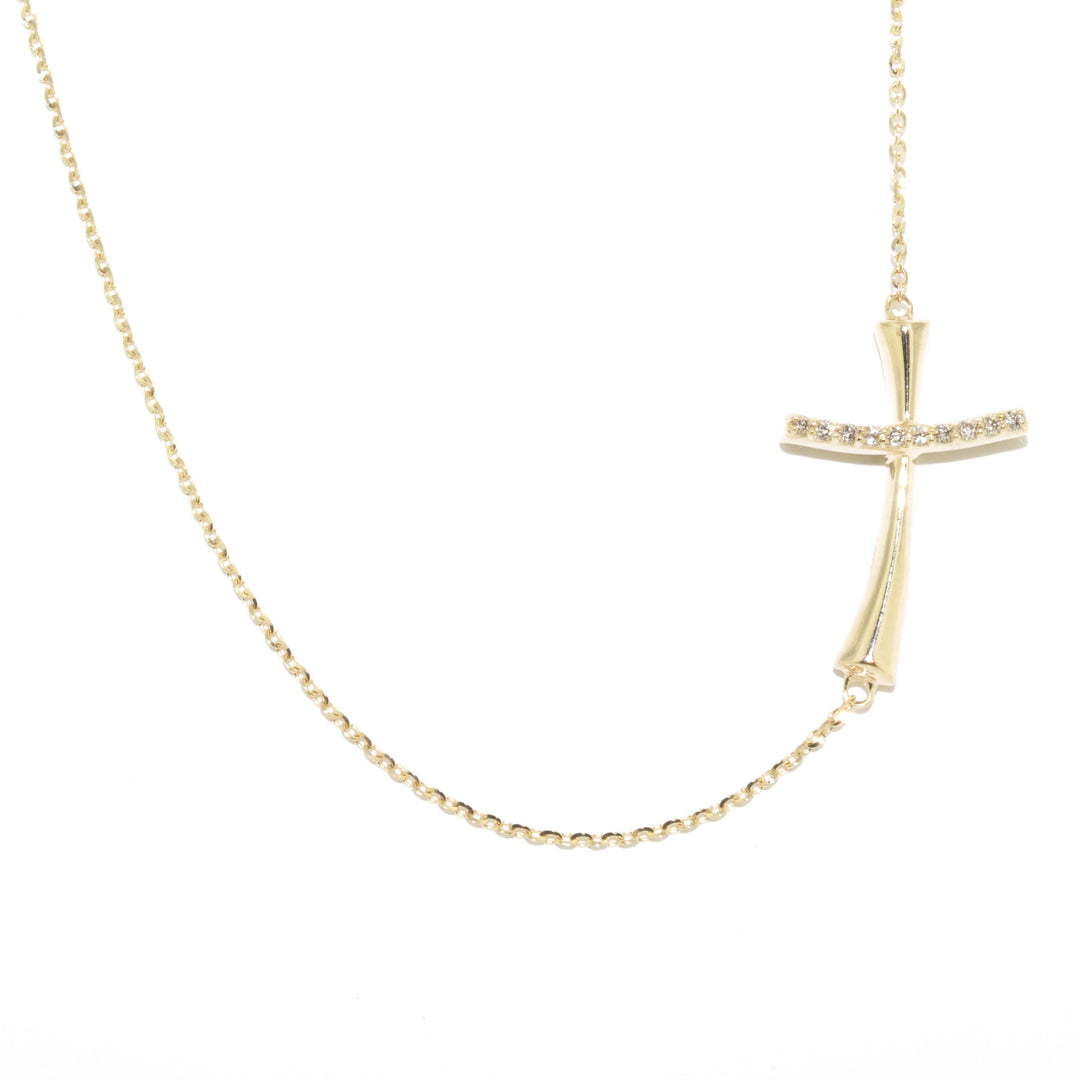 14KT Yellow Gold 18" 0.05CTW Diamond Cross Necklace.