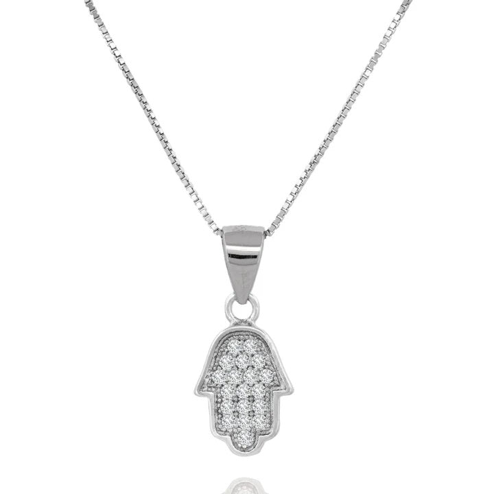 Sterling Silver 18" C.Z Hamsa Necklace.