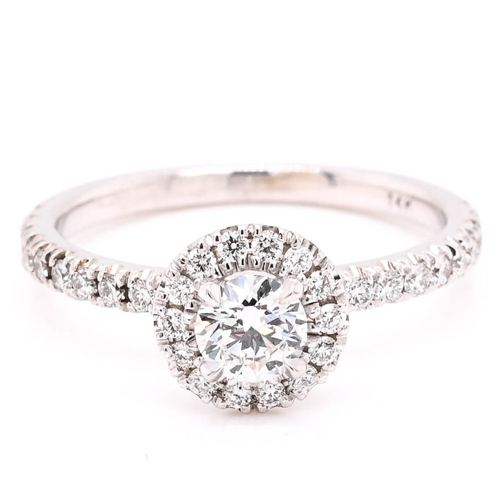 14KT White Gold 0.68CTW Round Brilliant Diamond Halo Set Engagement Ring.