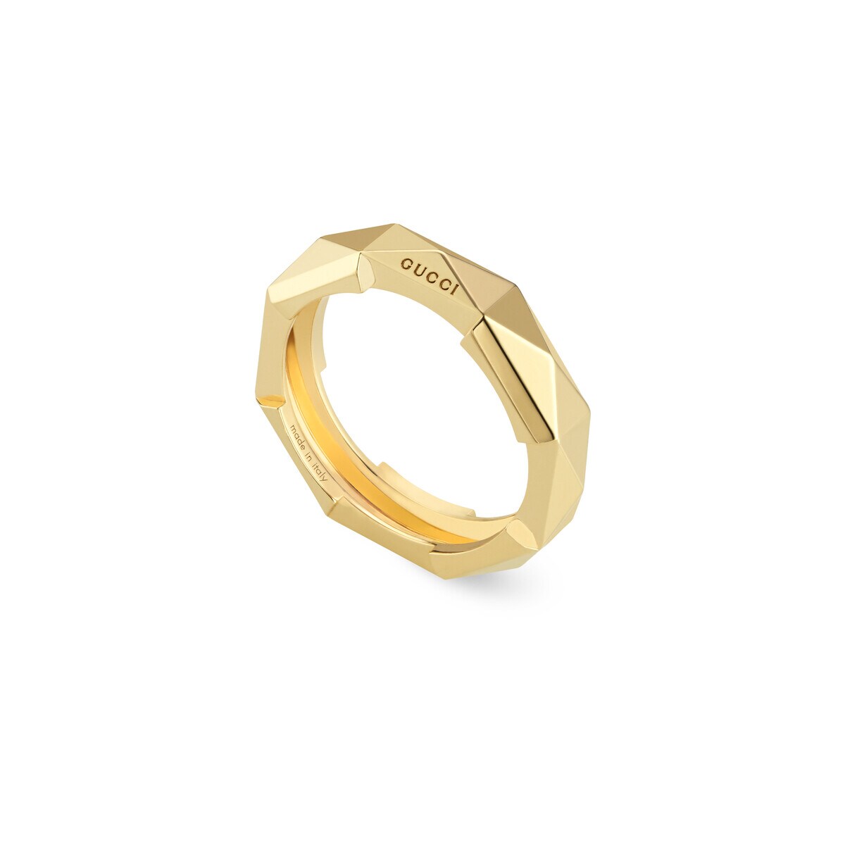 Gucci 18KT Yellow Gold 5mm Link to Love Studded Ring.