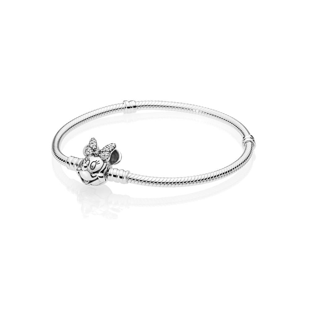 Disney Pandora Moments Pave Minnie Mouse Clasp Snake Chain Bracelet