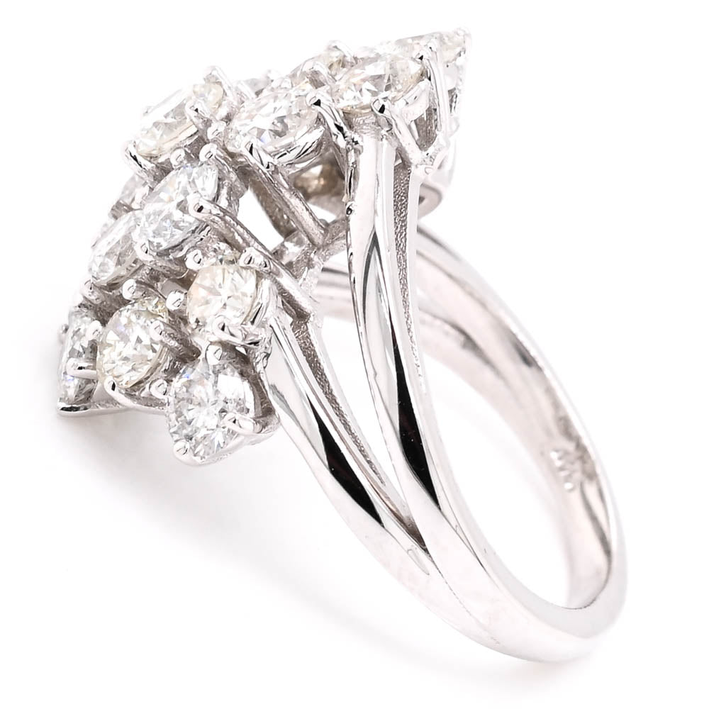 14KT White Gold 3.01CTW Diamond Cluster Celebration Ring.