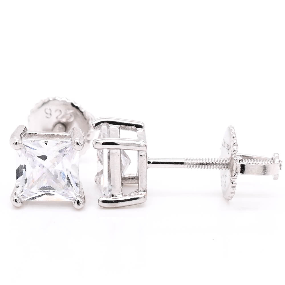 Sterling Silver 5mm Princess Cut C.Z Stud Earrings.