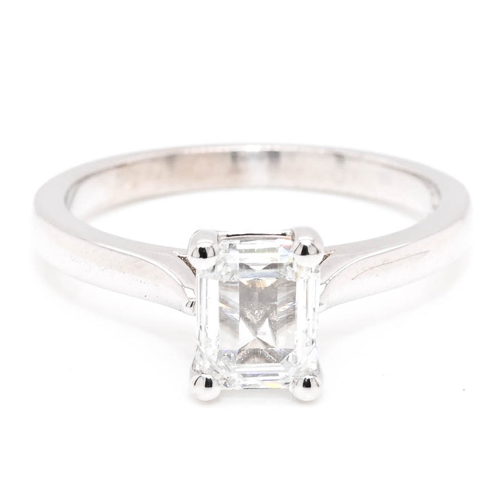 14KT White Gold 1.00CT Emerald Cut LAB GROWN Diamond Solitaire Engagement Ring.