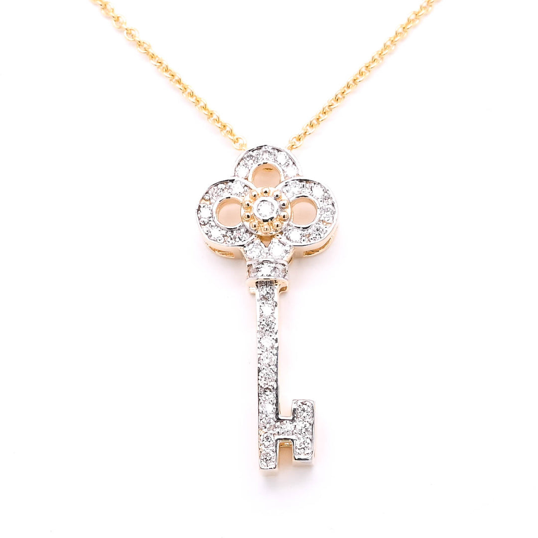 14KT Yellow Gold 18" 0.26CTW Diamond Key Necklace.