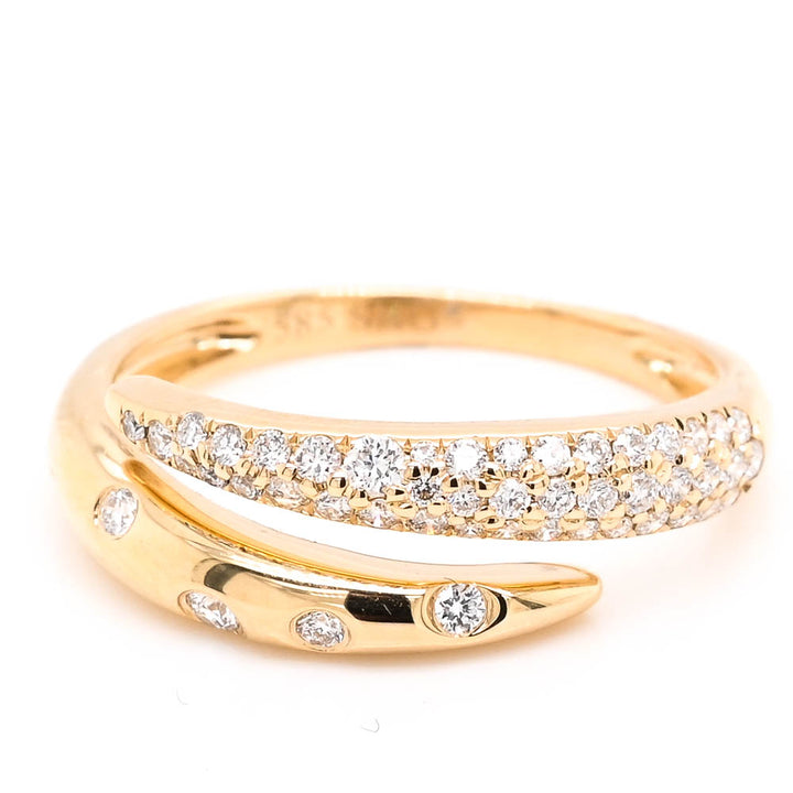 14KT Yellow Gold 0.40CTW Diamond Cross Over Ring.