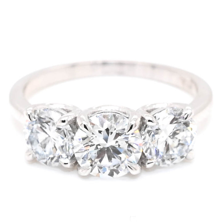 14KT White Gold 2.11CTW Round Brilliant LAB GROWN Diamond Trinity Ring.