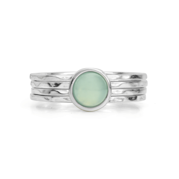 Still Meditation Ring Sterling Silver with Blue Chalcedony Crystal. Size 6.