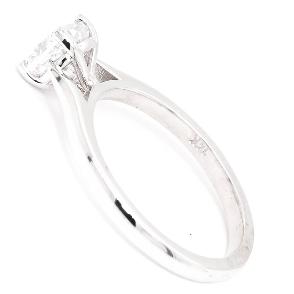 14KT White Gold 1.00CT Cushion Cut Lab Grown Diamond Solitaire Engagement Ring.