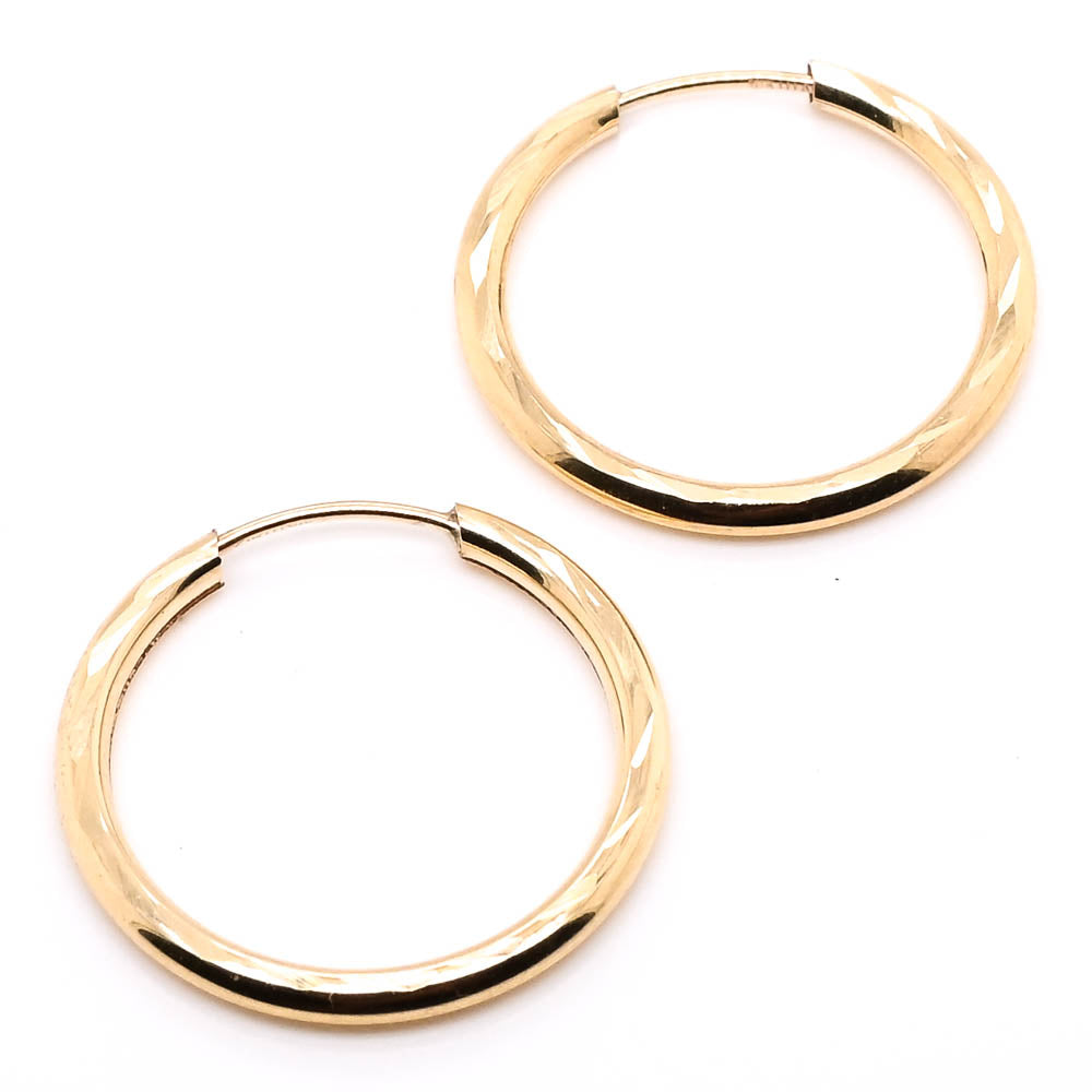 10KT Yellow Gold 15mm Sleeper Earrings.