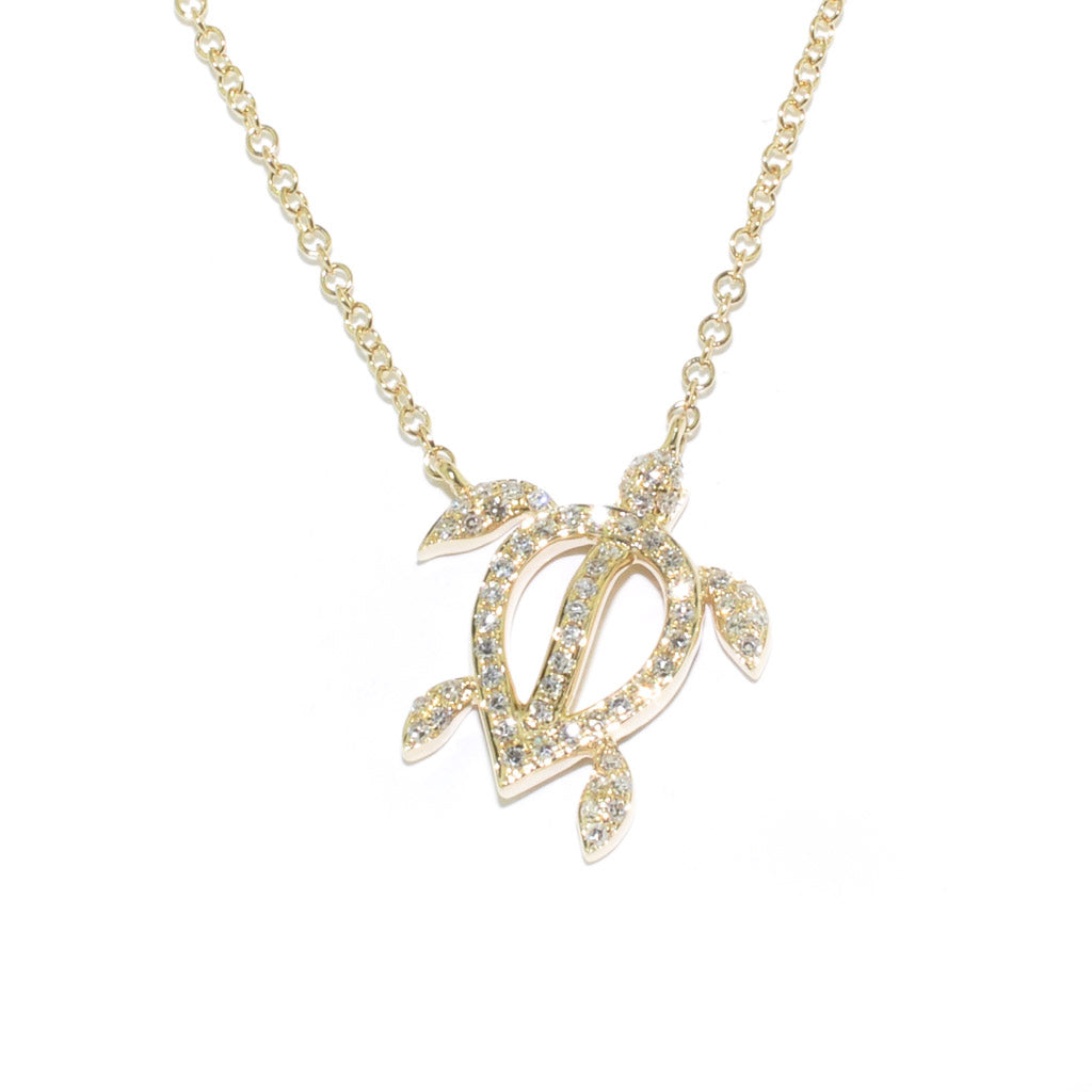 14KT Yellow Gold 18" 0.14CTW Diamond Turtle Necklace.
