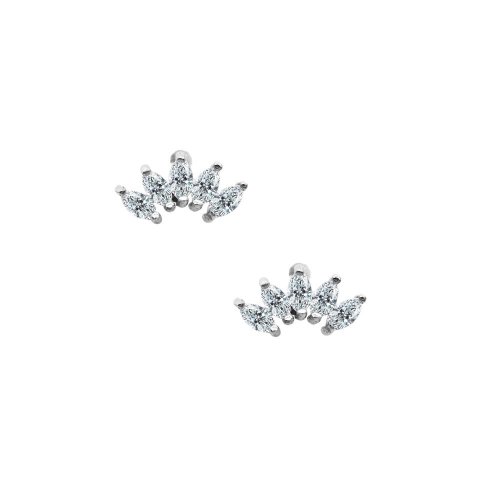 Sterling Silver Marquise Halves Stud Earrings