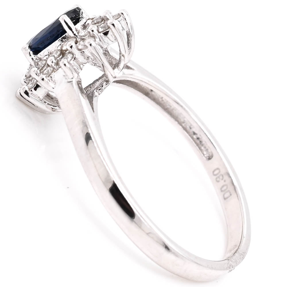 14KT White Gold Blue Sappire & Diamond Cluster Ring.