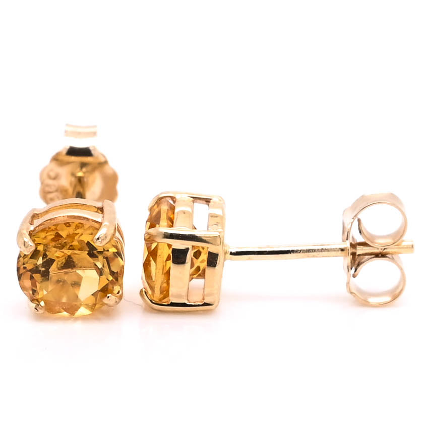 14KT Yellow Gold Citrine Stud Earrings.