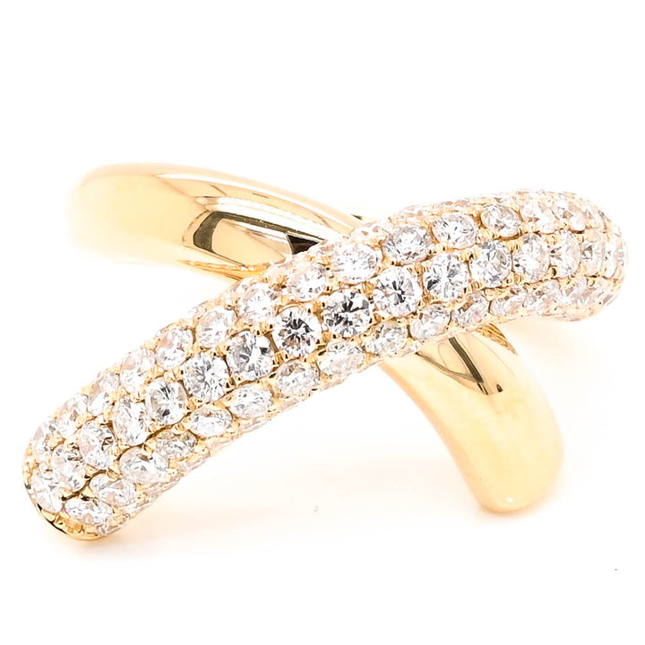 14KT Yellow Gold 1.65CTW Diamond Cross Over Celebration Ring.