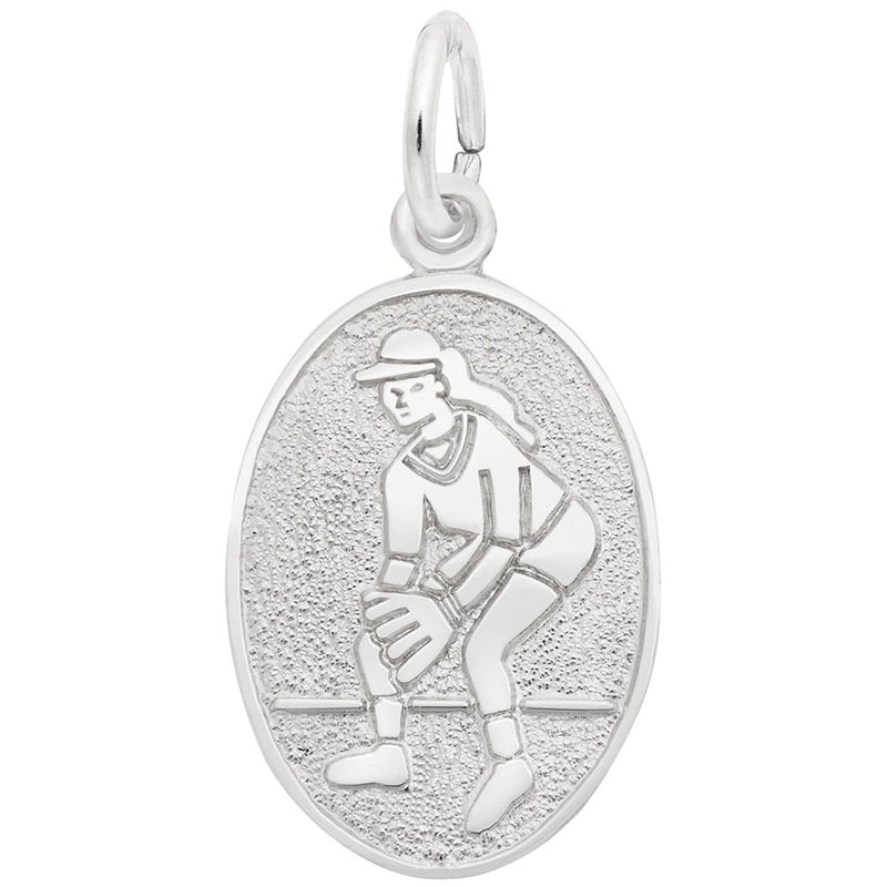 Rembrandt Sterling Silver Female Softball Oval Disc Charm.