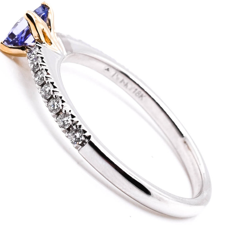 18KT White & Yellow Gold 0.39CT Princess Cut Tanzanite and Diamond Ring.