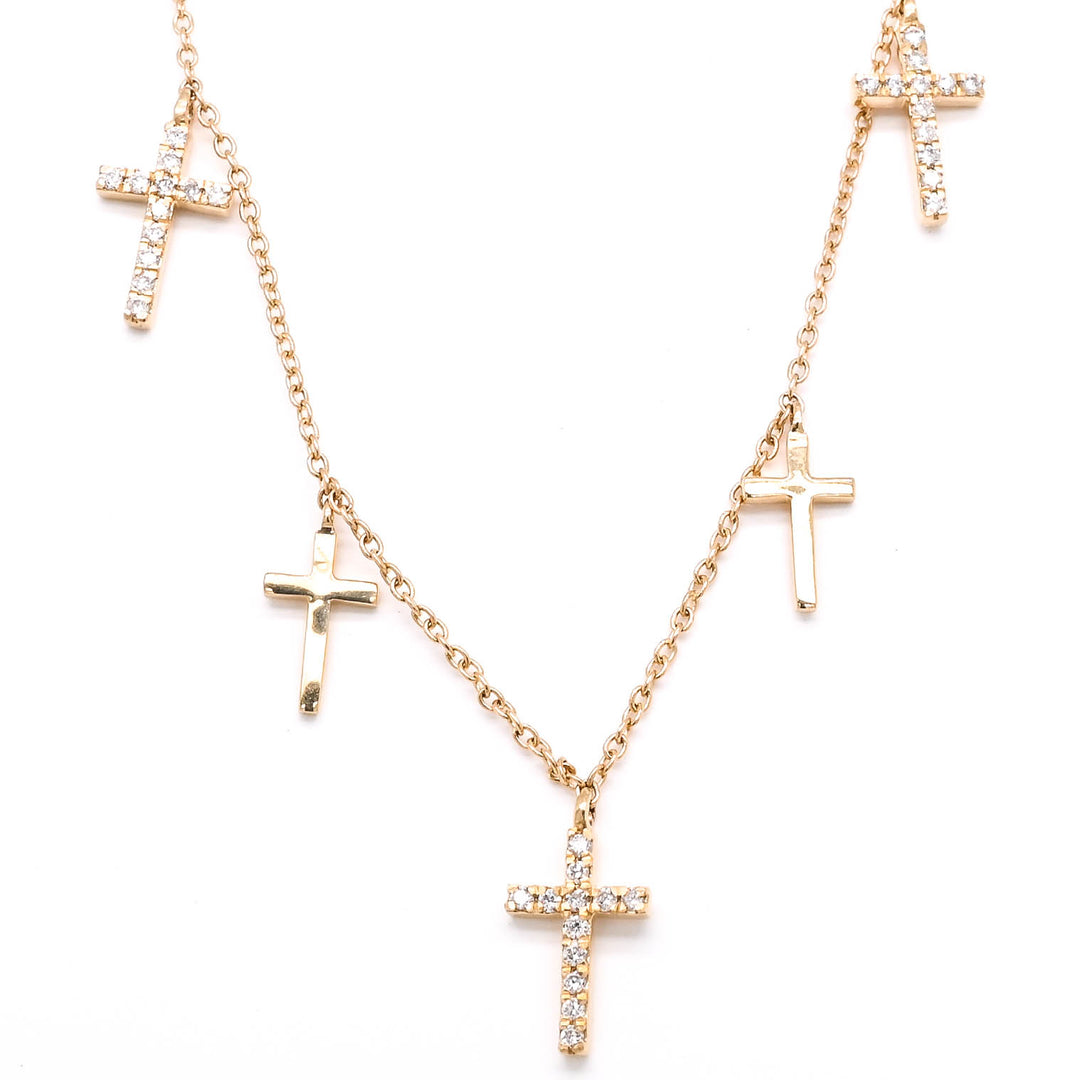 14KT Yellow Gold 18" 0.14CTW Diamond Multiple Cross Necklace.