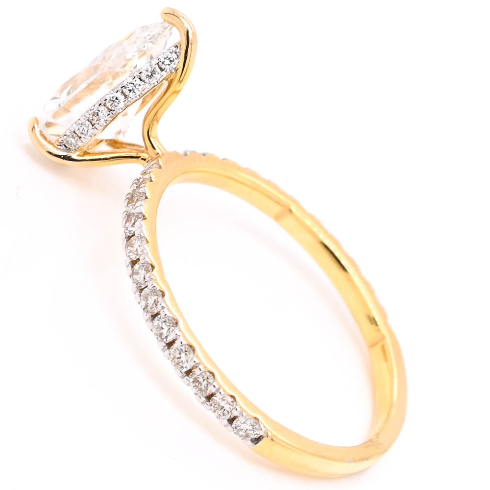 14KT Yellow Gold 1.87CTW Pear Shape Lab Grown Diamond Hidden Halo Engagement Ring.