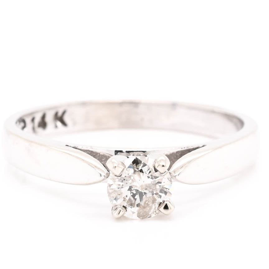 14KT White Gold 0.30CT Round Shape Diamond Solitaire Promise Ring.