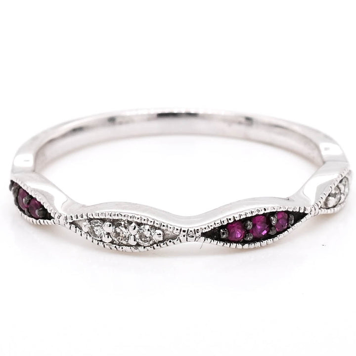 10KT White Gold Ruby & Diamond Band.