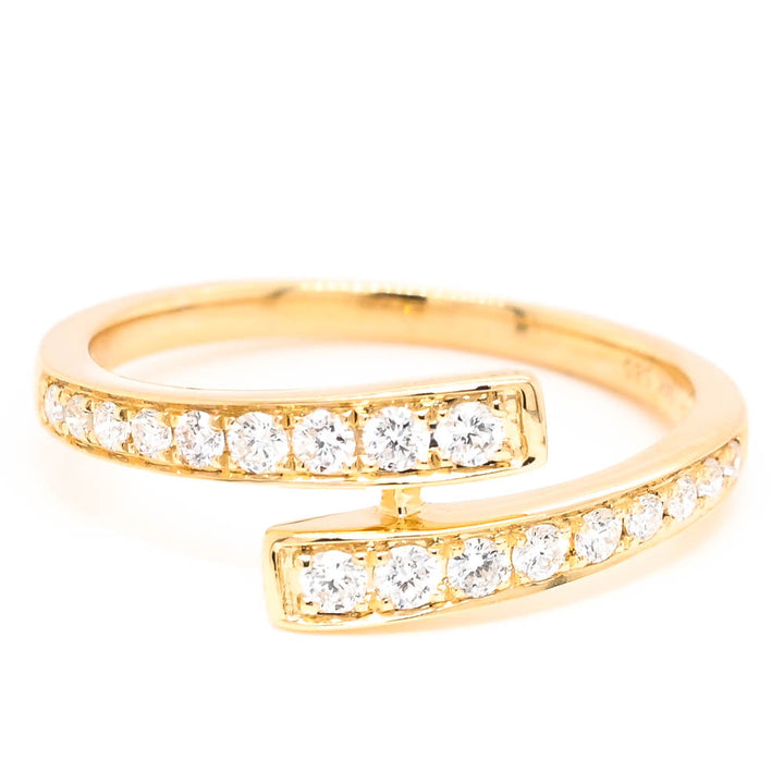 14KT Yellow Gold 0.28CTW Diamond Cross Over  Ring.