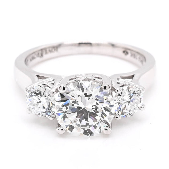 10KT White Gold 2.30CTW Round Brilliant Lab Grown Diamond Trinity Engagement Ring.