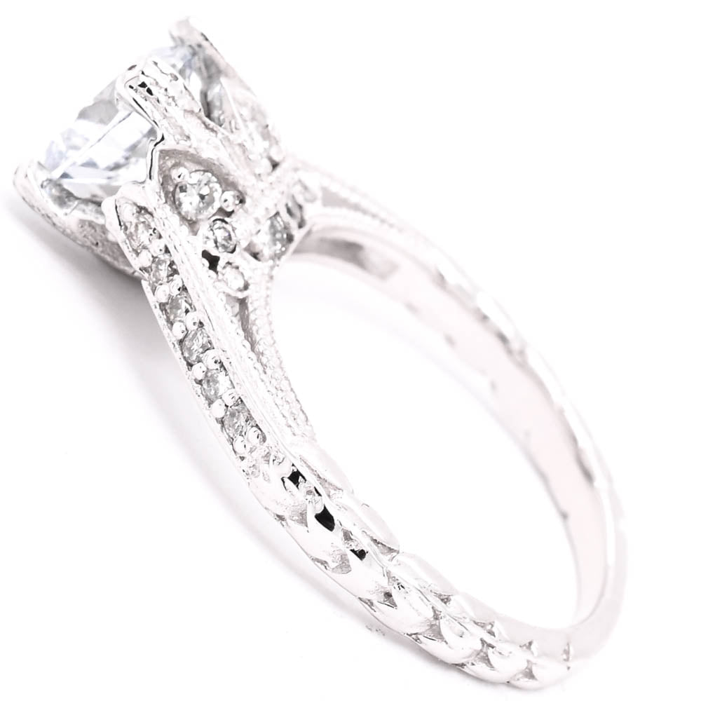 14KT White Gold 1.93CTW Round Brilliant LAB GROWN Vintage Inspired Diamond Engagement Ring.