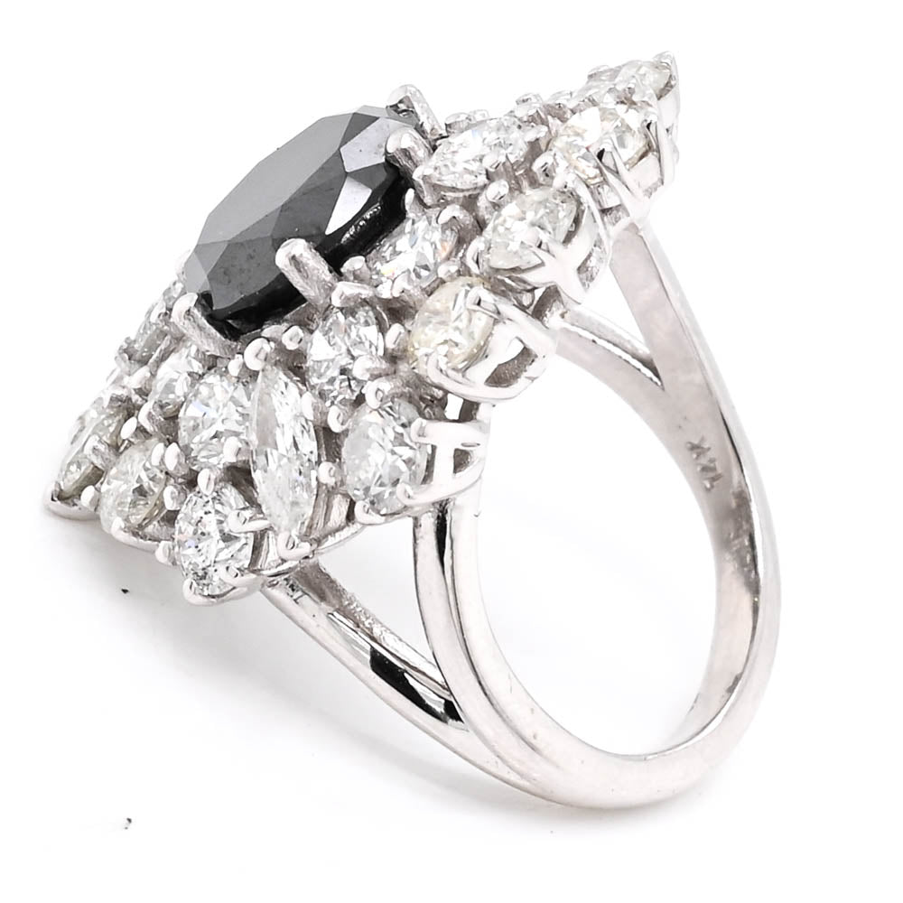 14KT White Gold 7.15CTW Black & White Diamond Celebration Ring.