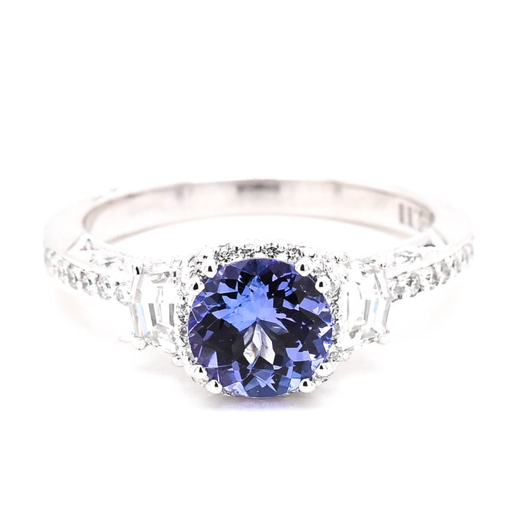 18KT White Gold 1.19CT Round Brilliant Tanzanite & Diamond Ring.