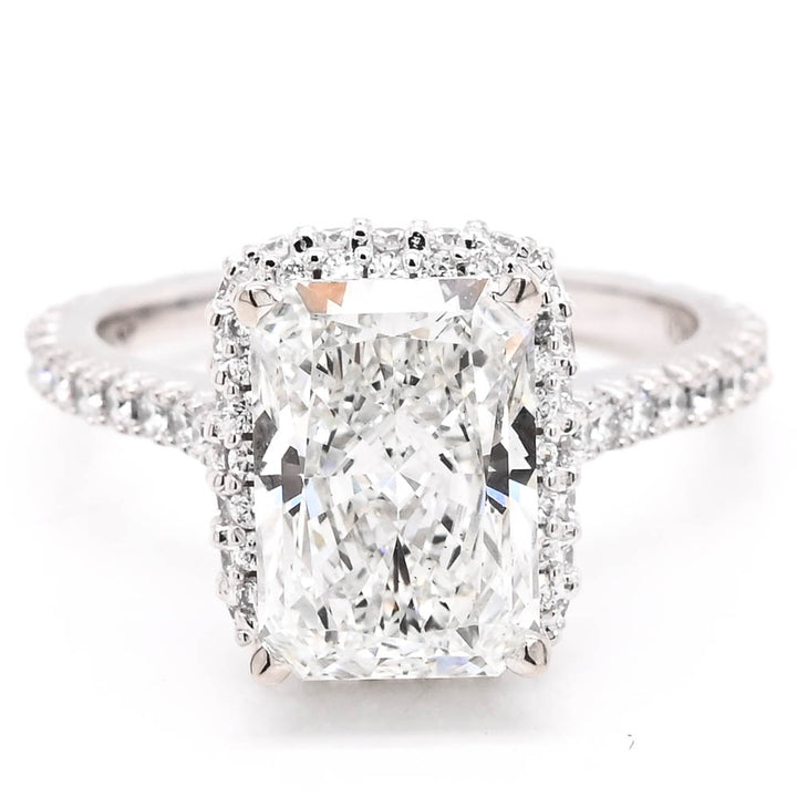 14KT White Gold 3.70CTW Radiant Cut Lab Grown Diamond Double Halo Engagement Ring.