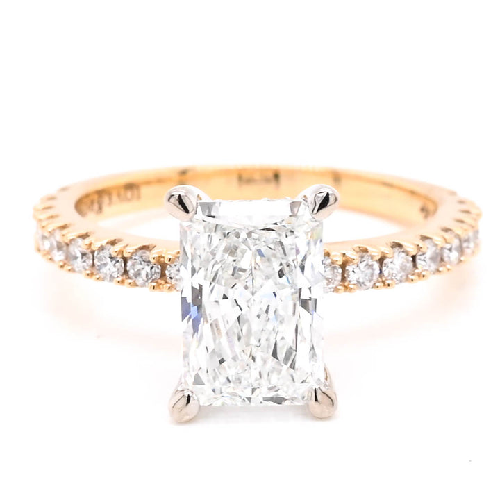 14KT Yellow & White Gold 2.50CTW Radiant Cut Lab Grown Diamond Engagement Ring.